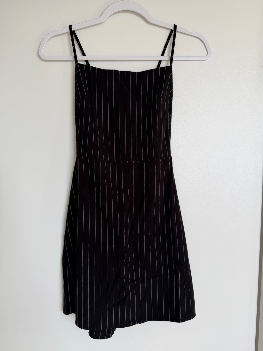 Forever 21 Black Pinstripe Spaghetti-Strap Mini Dress